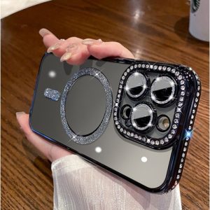 Luxury MagSafe Diamond Transparent Кейс iPhone 17 - черен