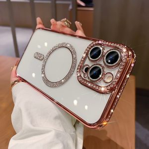 Luxury MagSafe Diamond Transparent Кейс iPhone 17 - Розов